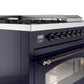 Ilve UP48FSNMPMBB Nostalgie Ii 48 Inch Dual Fuel Natural Gas Freestanding Range In Blue With Bronze Trim