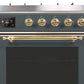 Ilve UM30DNE3BGG Majestic Ii 30 Inch Dual Fuel Natural Gas Freestanding Range In Blue Grey With Brass Trim