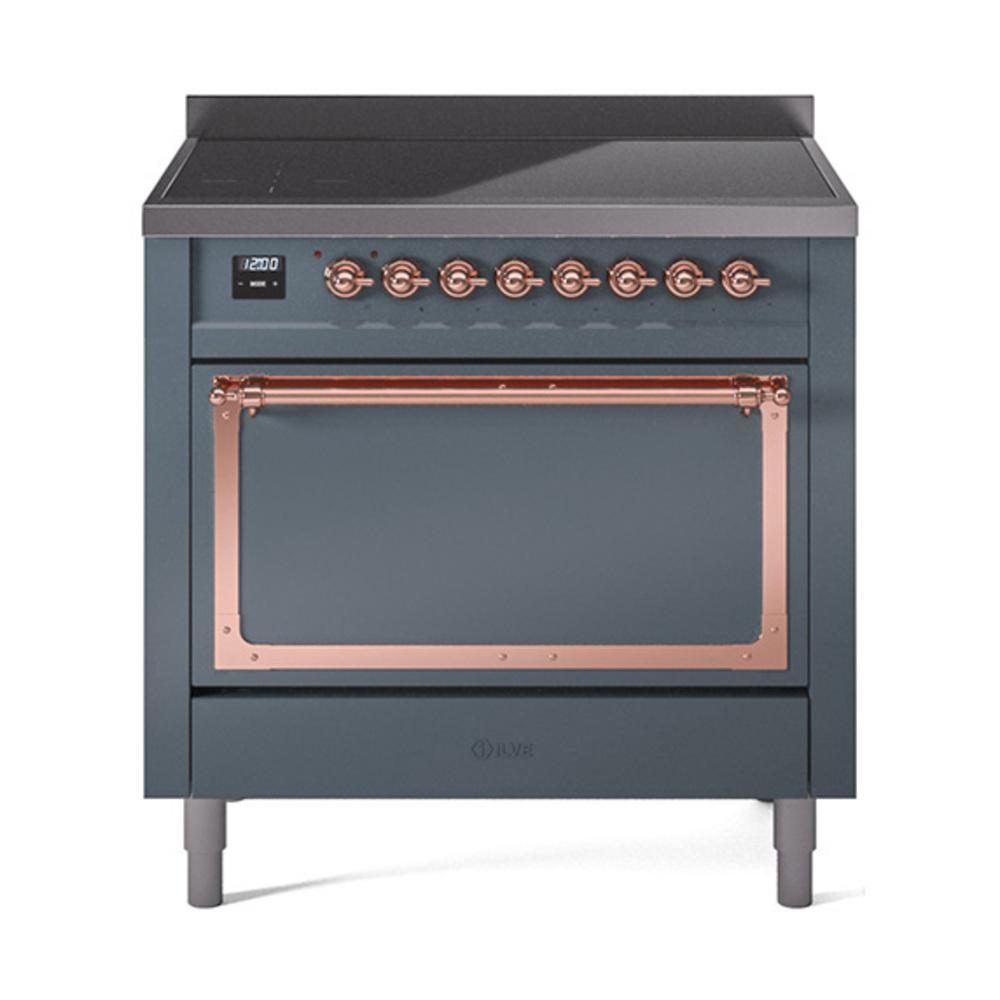 Ilve UNI366QNMPBGP Ilve Uni366Qnmpbgp Nostalgie Ii Noblesse 36" Induction Range (Solid Door, Blue Grey, Copper)