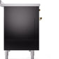 Ilve UPI486NMPBKG Nostalgie Ii 48 Inch Electric Freestanding Range In Glossy Black With Brass Trim