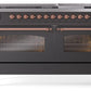 Ilve UP60FNMPMGP Nostalgie Ii 60 Inch Dual Fuel Natural Gas Freestanding Range In Matte Graphite With Copper Trim