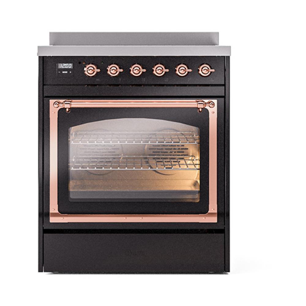 Ilve UNI304NMPBKP Ilve Uni304Nmpbkp Nostalgie Ii Noblesse 30" Induction Range (Triple Glass Door, Glossy Black, Copper)