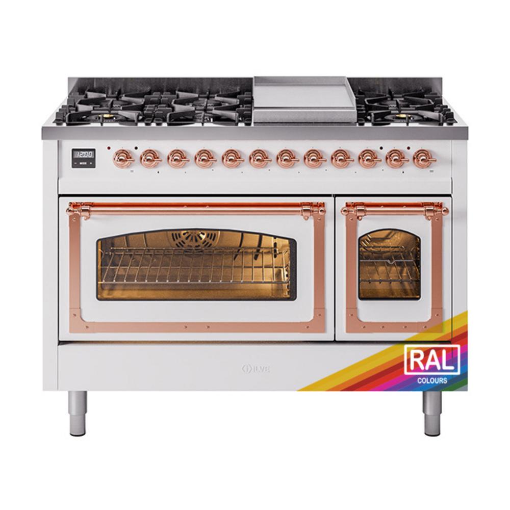 Ilve UN48FNMPRAPLP Ilve Un48Fnmpraplp Nostalgie Ii Noblesse 48" Dual Fuel Range (8 Sealed Burners + Griddle, Liquid Propane, Triple Glass Door, Ral, Copper)