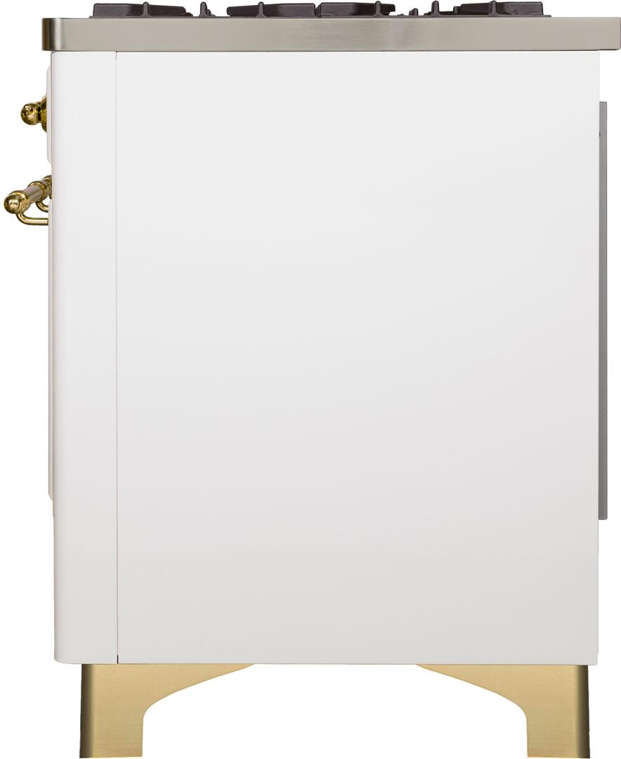 Ilve UMD10FDNS3WHG Majestic Ii 40 Inch Dual Fuel Natural Gas Freestanding Range In White With Brass Trim