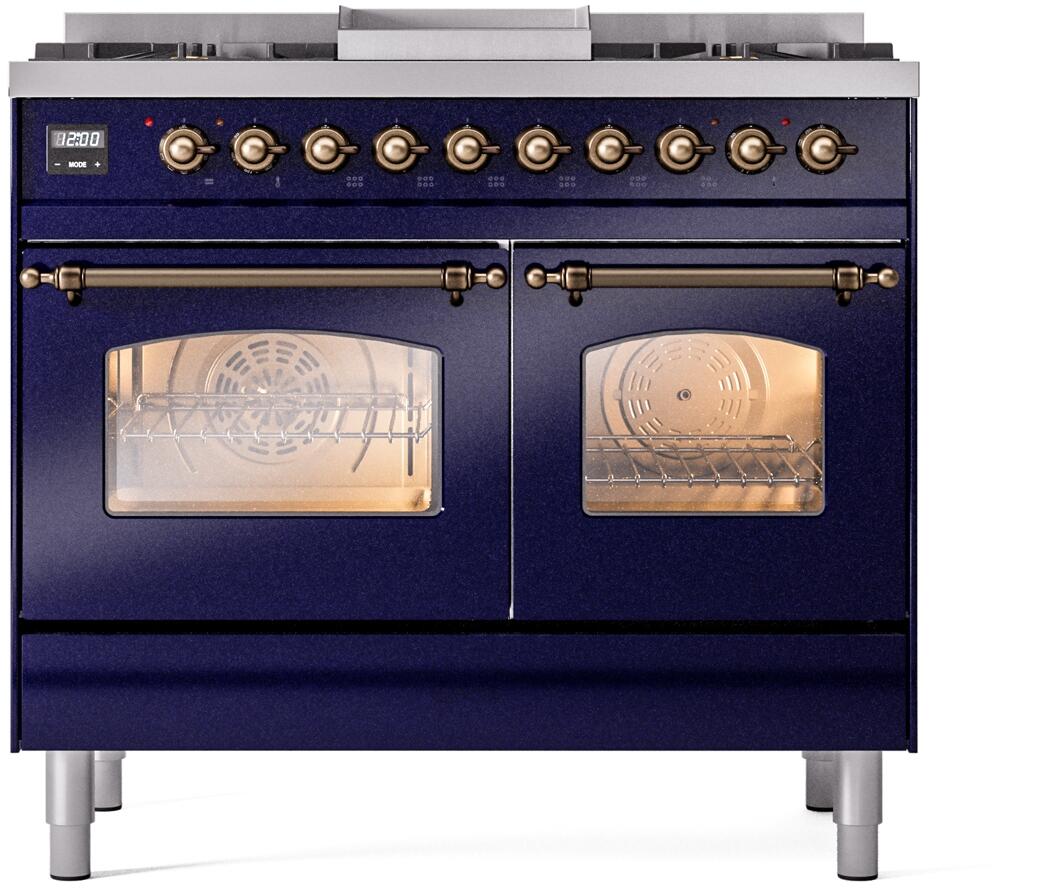 Ilve UPD40FNMPMBBLP Nostalgie Ii 40 Inch Dual Fuel Liquid Propane Freestanding Range In Blue With Bronze Trim