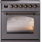 Ilve UPI304NMPMGB Nostalgie Ii 30 Inch Electric Freestanding Range In Matte Graphite With Bronze Trim