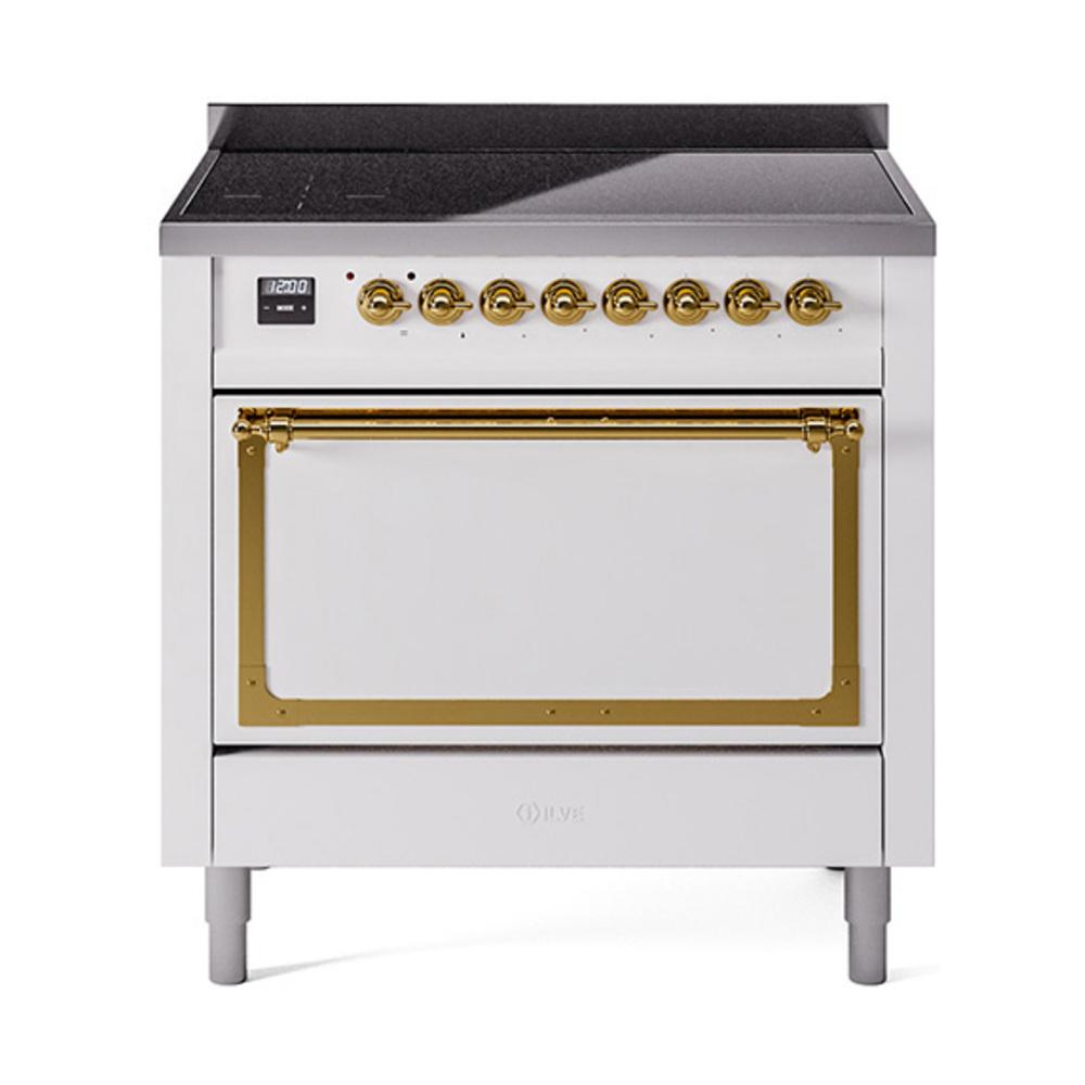 Ilve UNI366QNMPWHG Ilve Uni366Qnmpwhg Nostalgie Ii Noblesse 36" Induction Range (Solid Door, White, Brass)