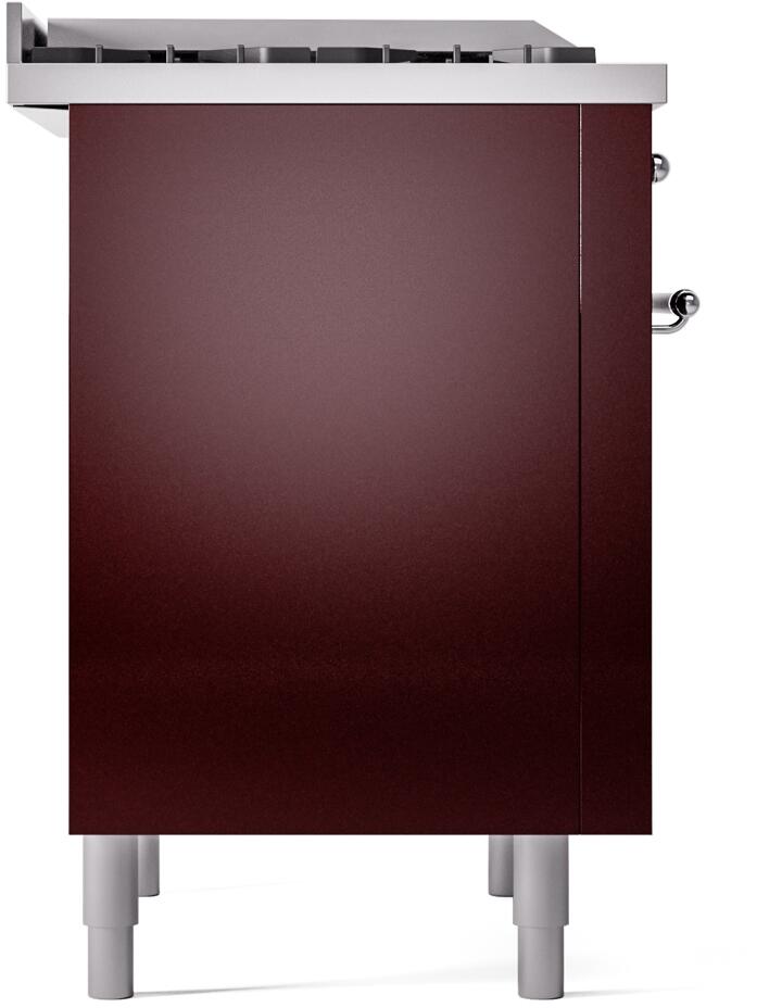 Ilve UP36FNMPBUCLP Nostalgie Ii 36 Inch Dual Fuel Liquid Propane Freestanding Range In Burgundy With Chrome Trim