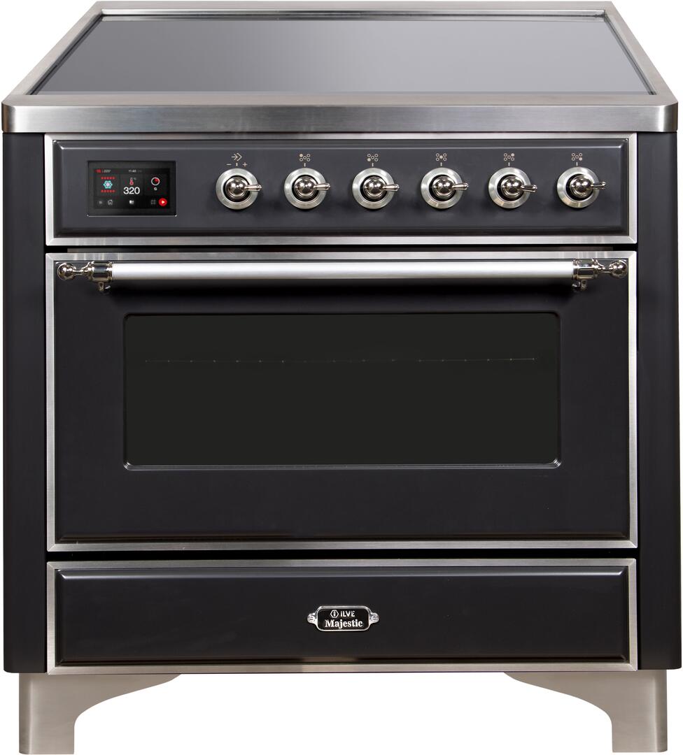 Ilve UMI09NS3MGC Majestic Ii 36 Inch Electric Freestanding Range In Matte Graphite With Chrome Trim