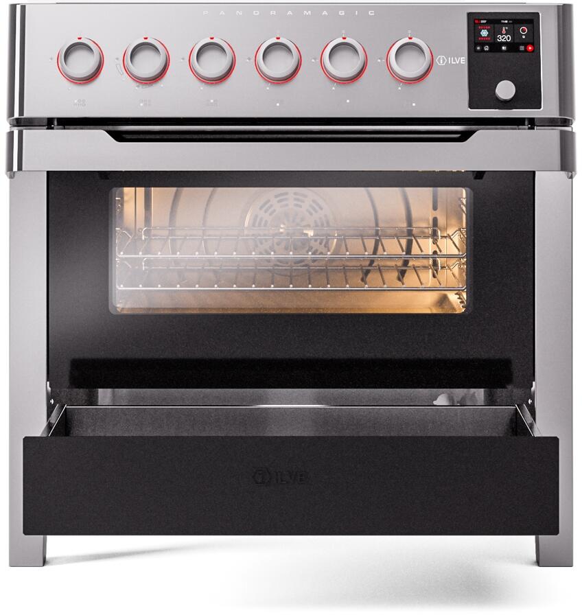 Ilve UPMI09S3SS Panoramagic 36 Inch Electric Freestanding Range In Stainless Steel With Trim