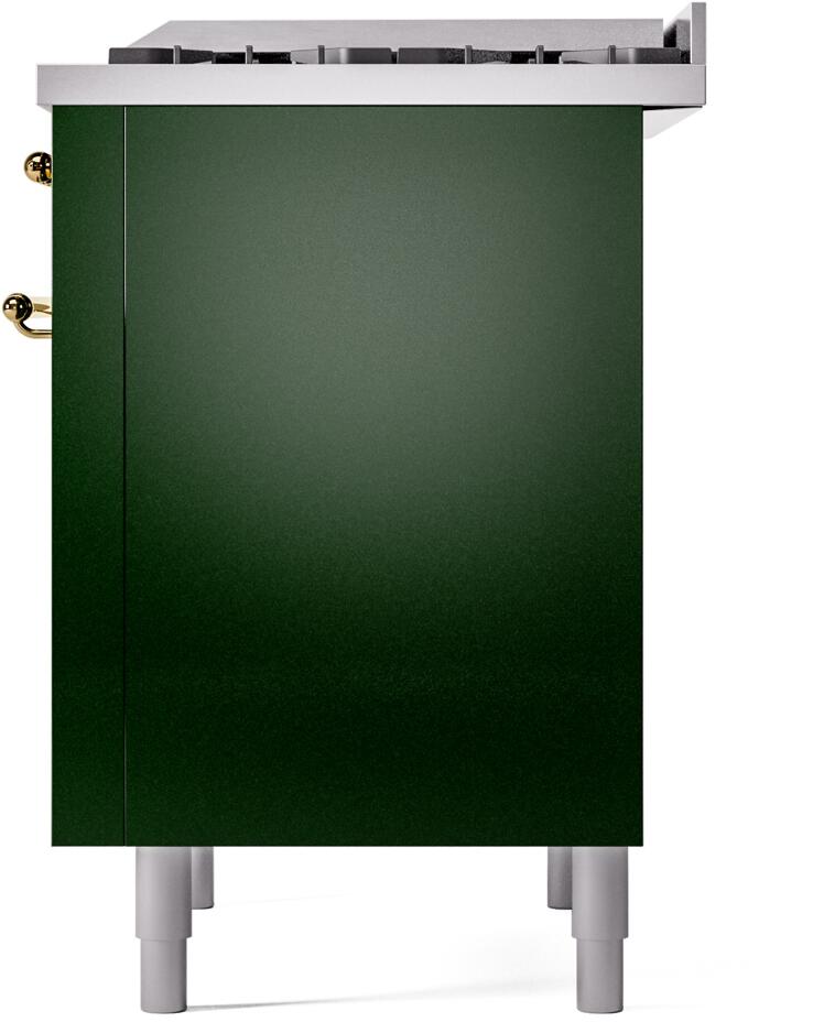 Ilve UP36FNMPEGG Nostalgie Ii 36 Inch Dual Fuel Natural Gas Freestanding Range In Emerald Green With Brass Trim