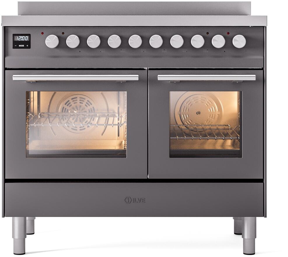 Ilve UPDI406WMPMG Professional Plus Ii 40 Inch Electric Freestanding Range In Matte Graphite With Trim