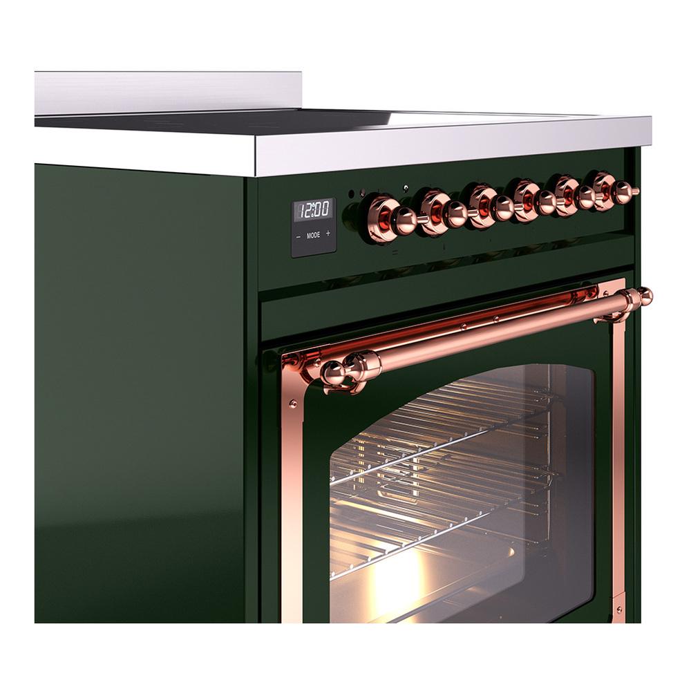 Ilve UNI304NMPEGP Ilve Uni304Nmpegp Nostalgie Ii Noblesse 30" Induction Range (Triple Glass Door, Emerald Green, Copper)