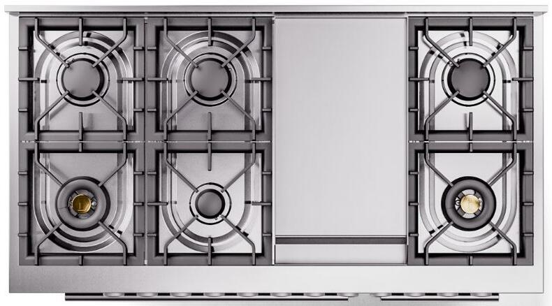 Ilve UP48FQMPBG Professional Plus Ii 48 Inch Dual Fuel Natural Gas Freestanding Range In Blue Grey With Trim