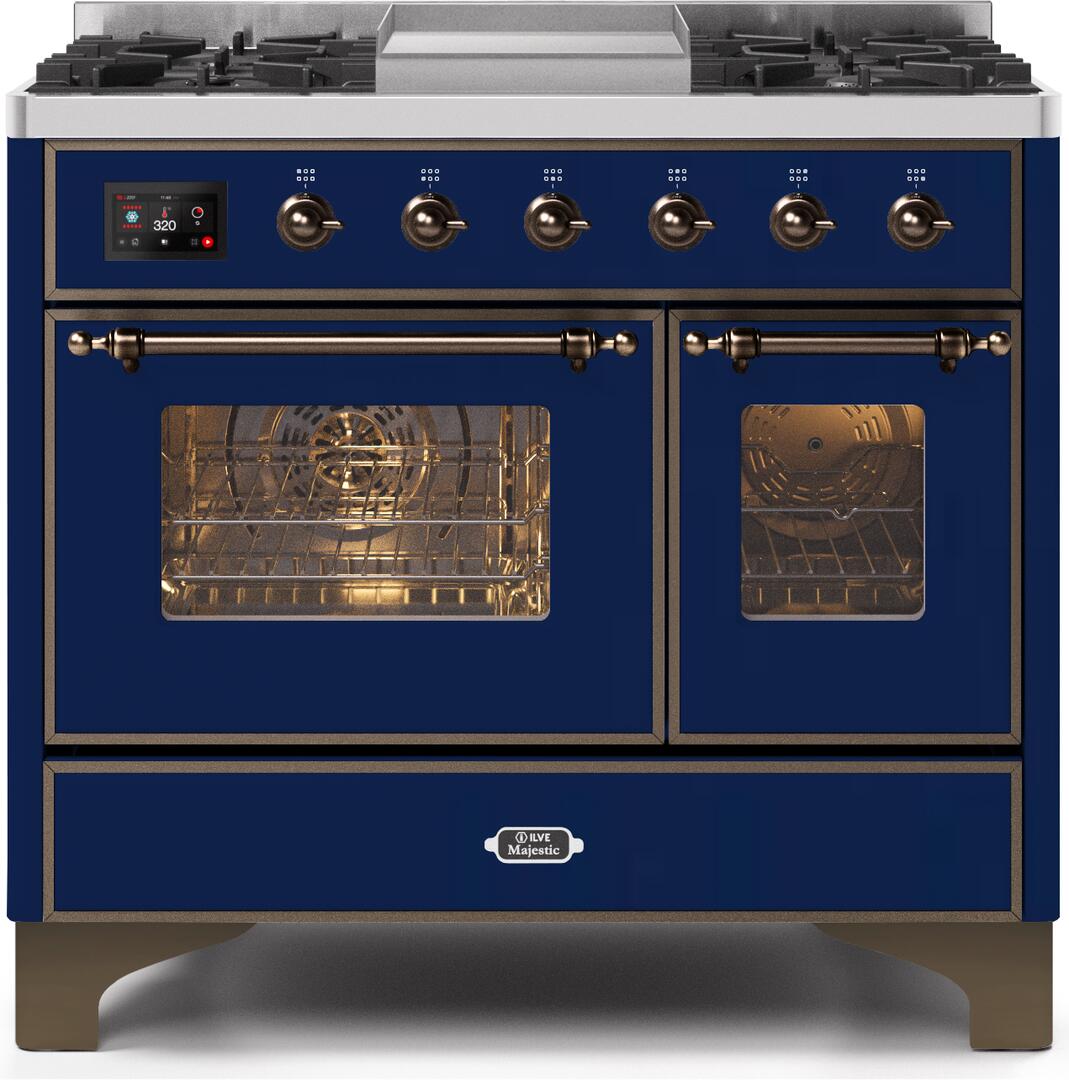 Ilve UMD10FDNS3MBB Majestic Ii 40 Inch Dual Fuel Natural Gas Freestanding Range In Blue With Bronze Trim