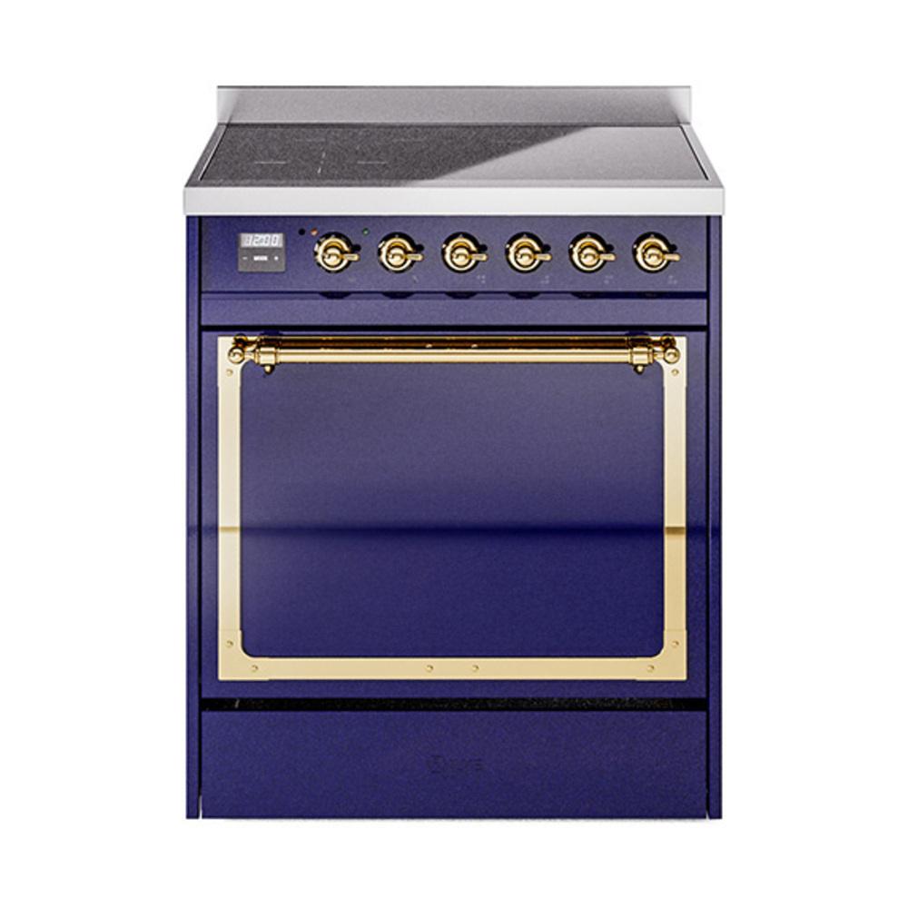 Ilve UNI304QNMPMBG Ilve Uni304Qnmpmbg Nostalgie Ii Noblesse 30" Induction Range (Solid Door, Midnight Blue, Brass)