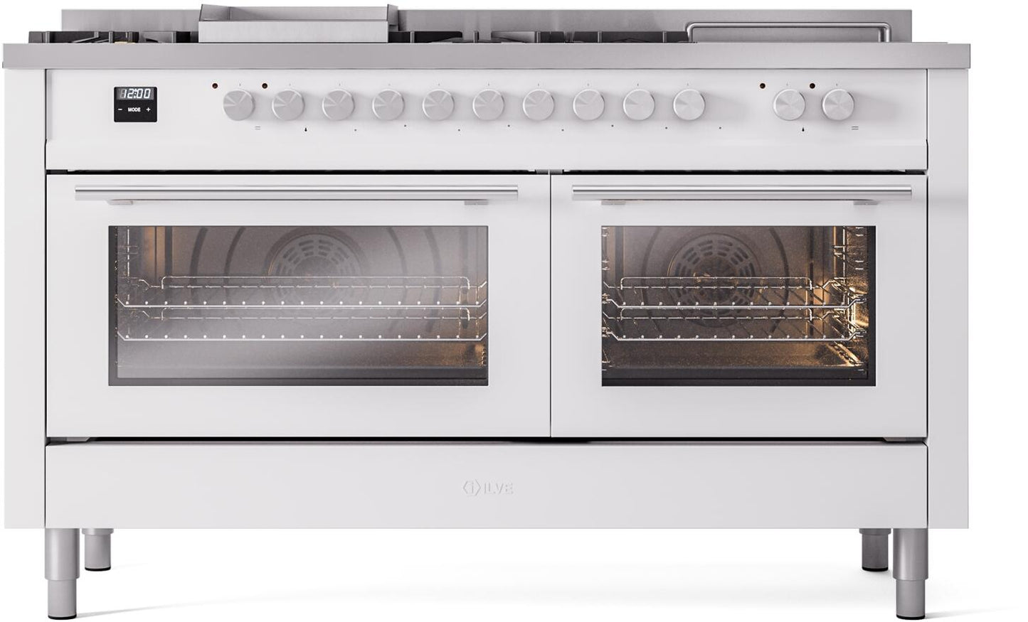 Ilve UP60FSWMPWH Professional Plus Ii 60 Inch Dual Fuel Natural Gas Freestanding Range In White With Trim