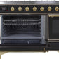 Ilve UM12FDNS3BKG Majestic Ii 48 Inch Dual Fuel Natural Gas Freestanding Range In Glossy Black With Brass Trim