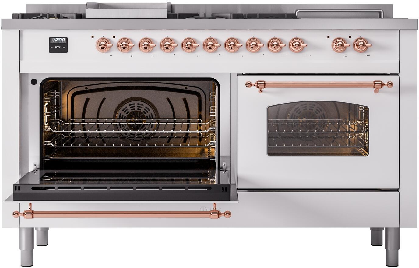 Ilve UP60FSNMPWHP Nostalgie Ii 60 Inch Dual Fuel Natural Gas Freestanding Range In White With Copper Trim