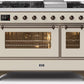 Ilve UM12FDNS3AWB Majestic Ii 48 Inch Dual Fuel Natural Gas Freestanding Range In Antique White With Bronze Trim