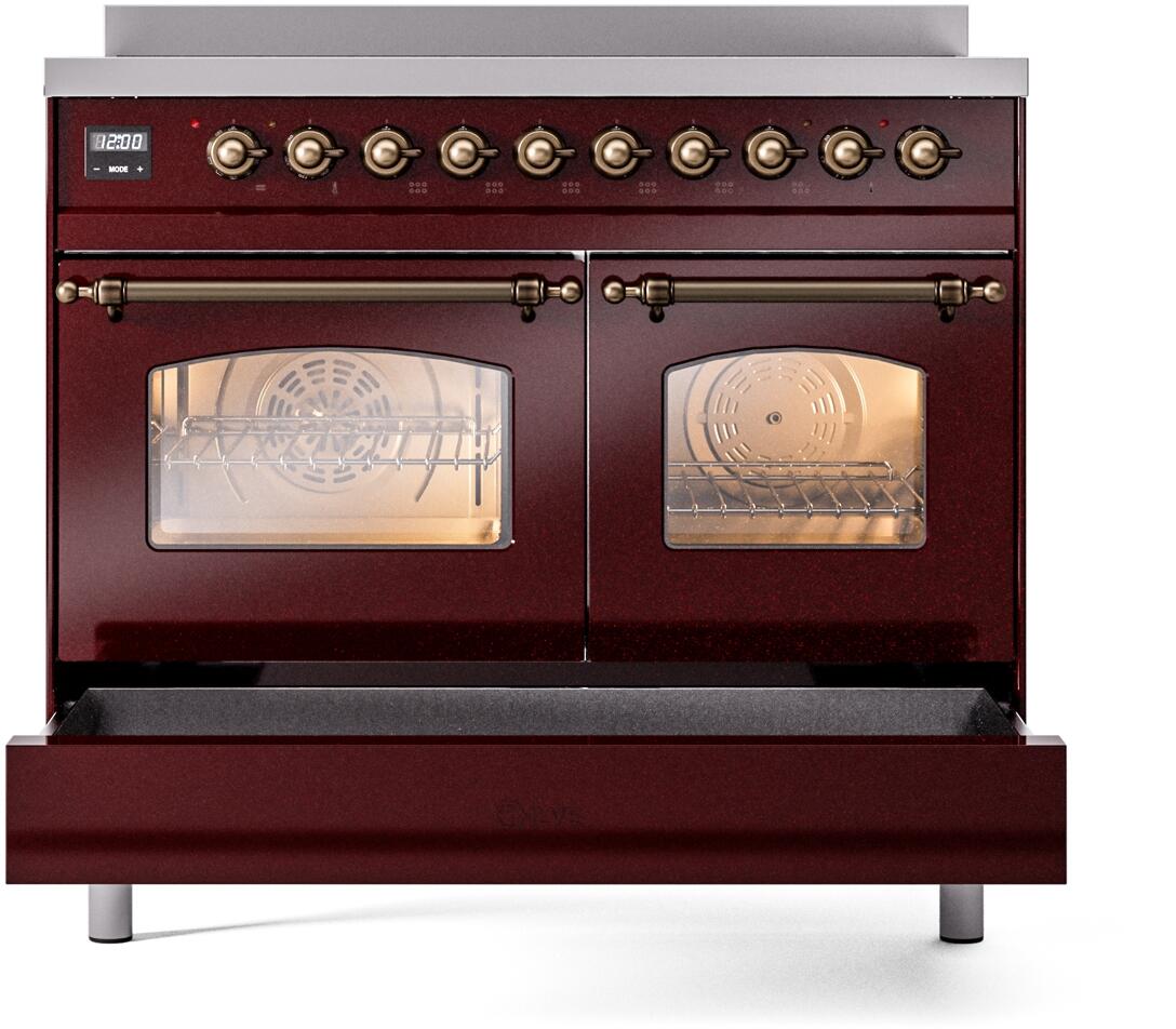 Ilve UPDI406NMPBUB Nostalgie Ii 40 Inch Electric Freestanding Range In Burgundy With Bronze Trim