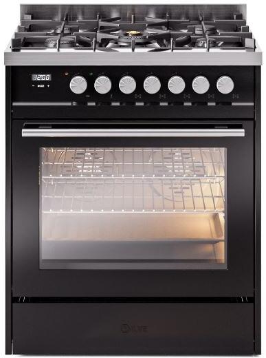 Ilve UP30WMPBKLP Professional Plus Ii 30 Inch Dual Fuel Liquid Propane Freestanding Range In Glossy Black With Trim