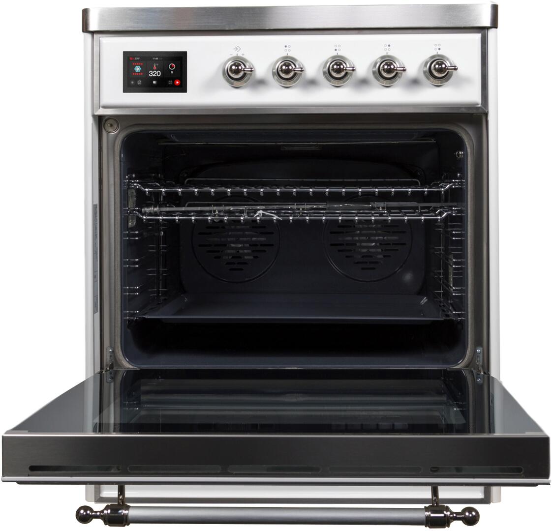 Ilve UMI30NE3WHC Majestic Ii 30 Inch Electric Freestanding Range In White With Chrome Trim