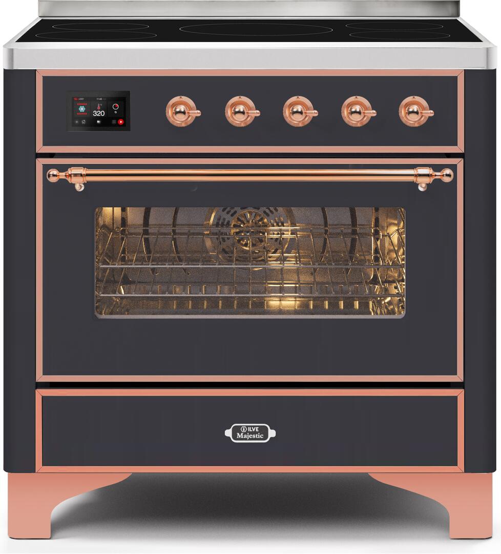 Ilve UMI09NS3MGP Majestic Ii 36 Inch Electric Freestanding Range In Matte Graphite With Copper Trim