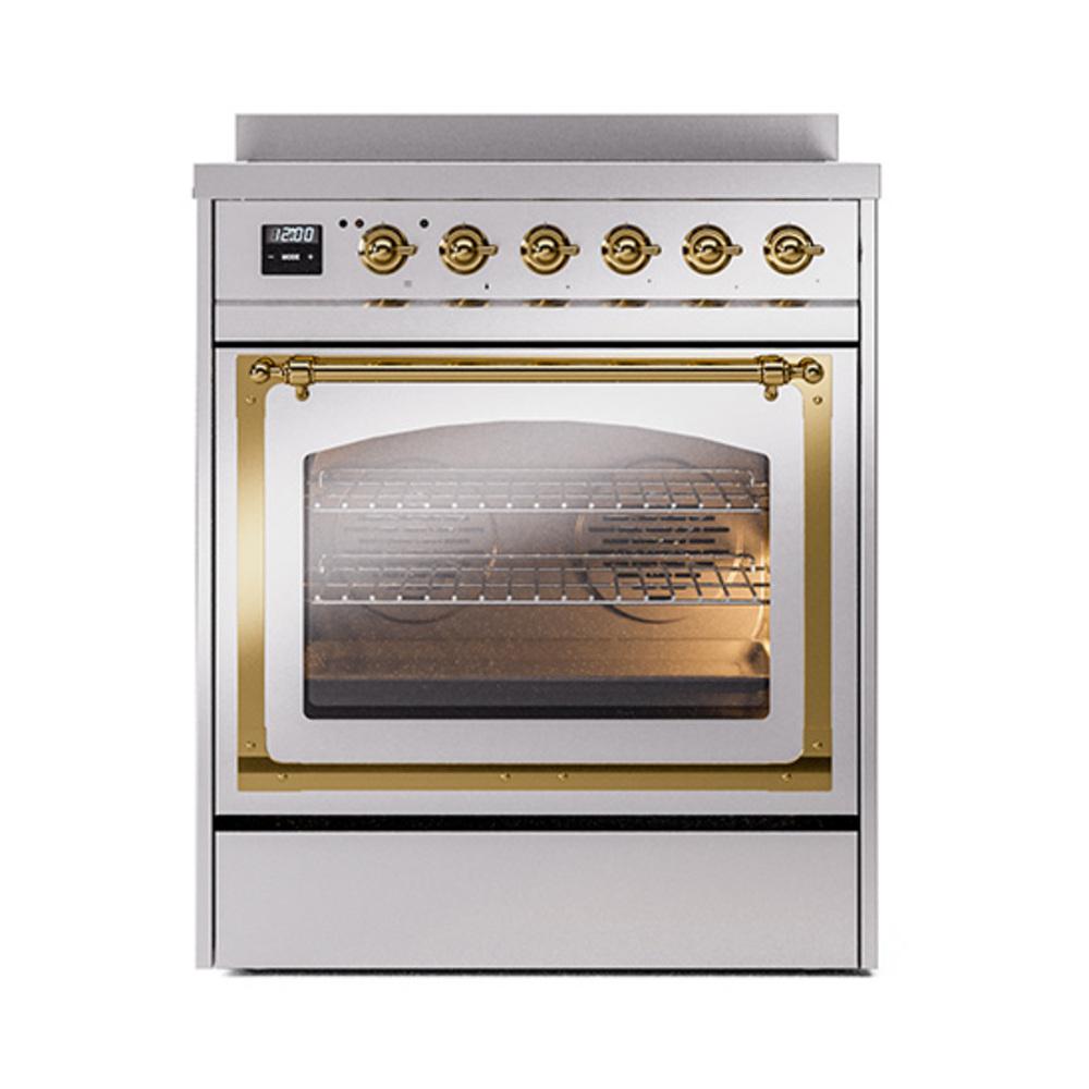 Ilve UNI304NMPSSG Ilve Uni304Nmpssg Nostalgie Ii Noblesse 30" Induction Range (Triple Glass Door, Stainless Steel, Brass)