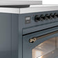 Ilve UPI486NMPBGB Nostalgie Ii 48 Inch Electric Freestanding Range In Blue Grey With Bronze Trim