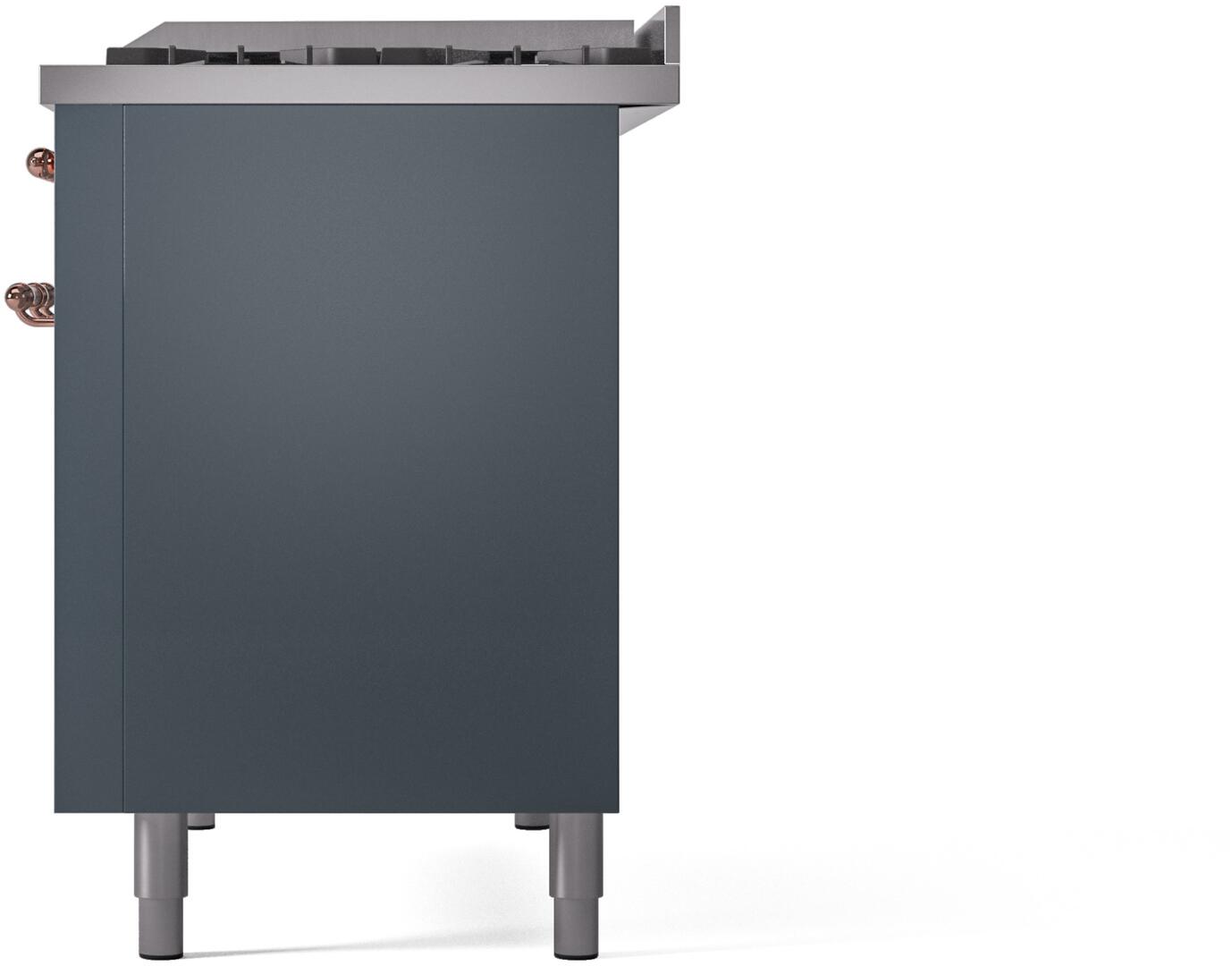 Ilve UP48FNMPBGP Nostalgie Ii 48 Inch Dual Fuel Natural Gas Freestanding Range In Blue Grey With Copper Trim