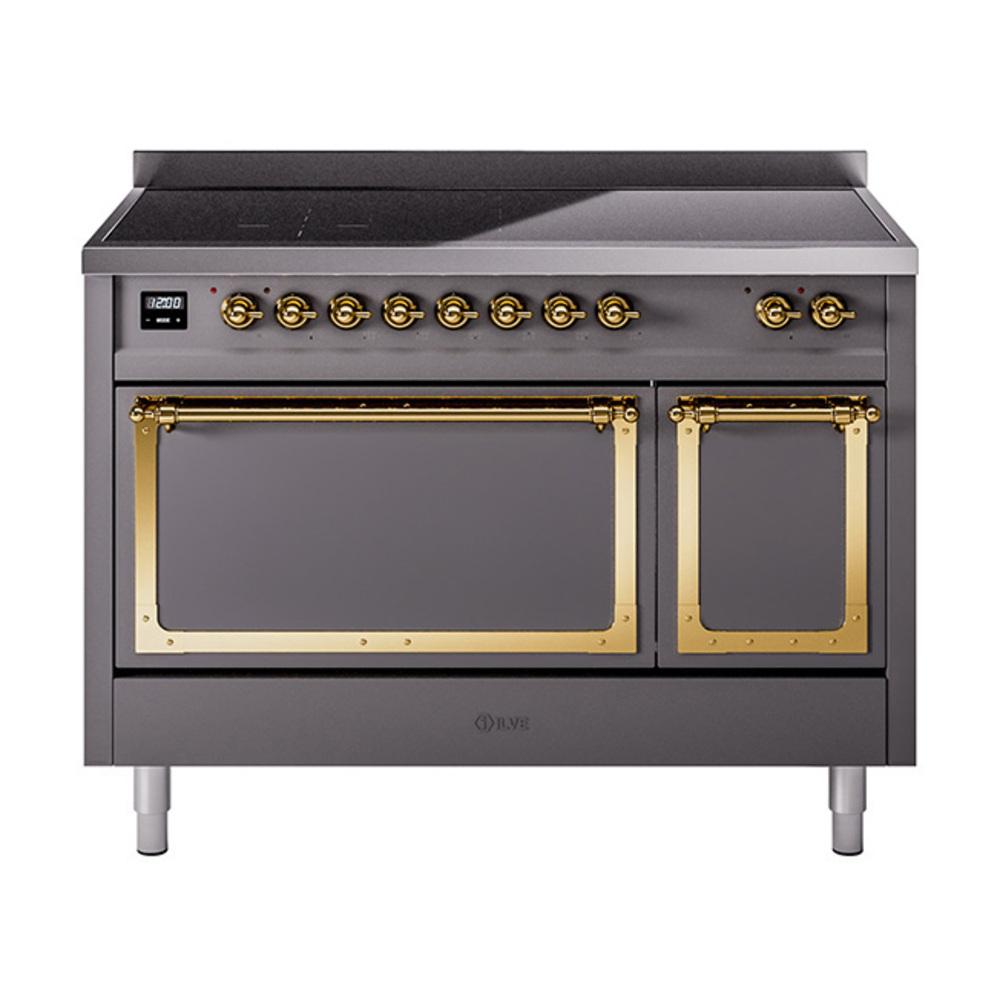 Ilve UNI486QNMPMGG Ilve Uni486Qnmpmgg Nostalgie Ii Noblesse 48" Induction Range (Solid Door, Graphite Matte, Brass)