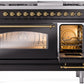 Ilve UP48FNMPBKG Nostalgie Ii 48 Inch Dual Fuel Natural Gas Freestanding Range In Glossy Black With Brass Trim