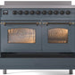 Ilve UPDI406NMPBGB Nostalgie Ii 40 Inch Electric Freestanding Range In Blue Grey With Bronze Trim