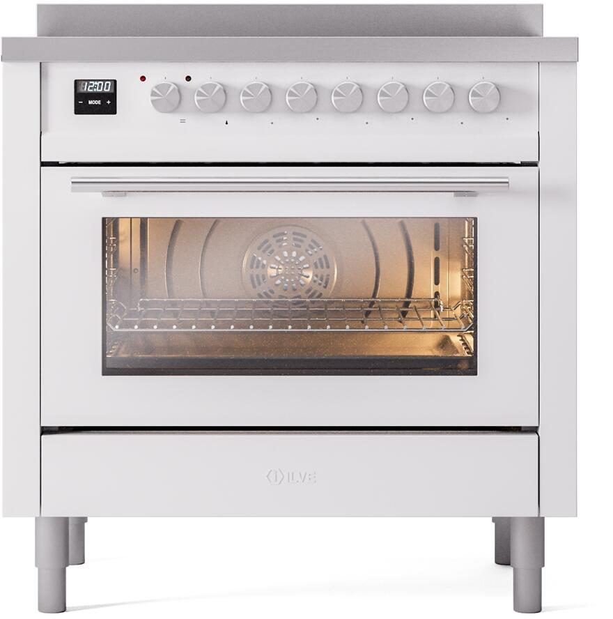 Ilve UPI366WMPWH Professional Plus Ii 36 Inch Electric Freestanding Range In White With Trim