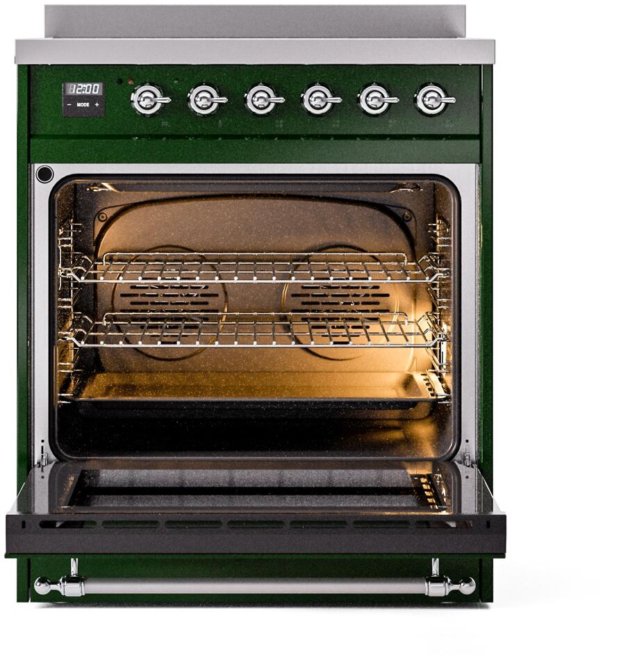 Ilve UPI304NMPEGC Nostalgie Ii 30 Inch Electric Freestanding Range In Emerald Green With Chrome Trim