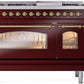 Ilve UP48FNMPBUG Nostalgie Ii 48 Inch Dual Fuel Natural Gas Freestanding Range In Burgundy With Brass Trim