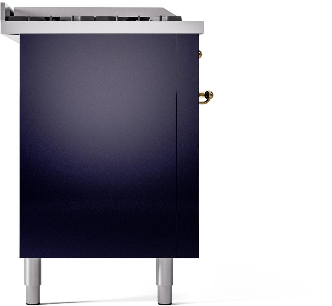 Ilve UP60FSNMPMBG Nostalgie Ii 60 Inch Dual Fuel Natural Gas Freestanding Range In Blue With Brass Trim