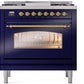 Ilve UP36FNMPMBGLP Nostalgie Ii 36 Inch Dual Fuel Liquid Propane Freestanding Range In Blue With Brass Trim