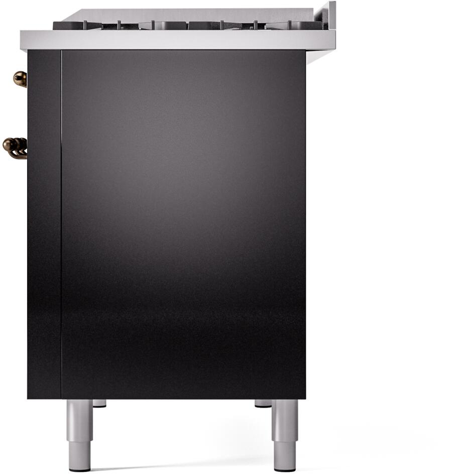 Ilve UP48FNMPBKB Nostalgie Ii 48 Inch Dual Fuel Natural Gas Freestanding Range In Glossy Black With Bronze Trim