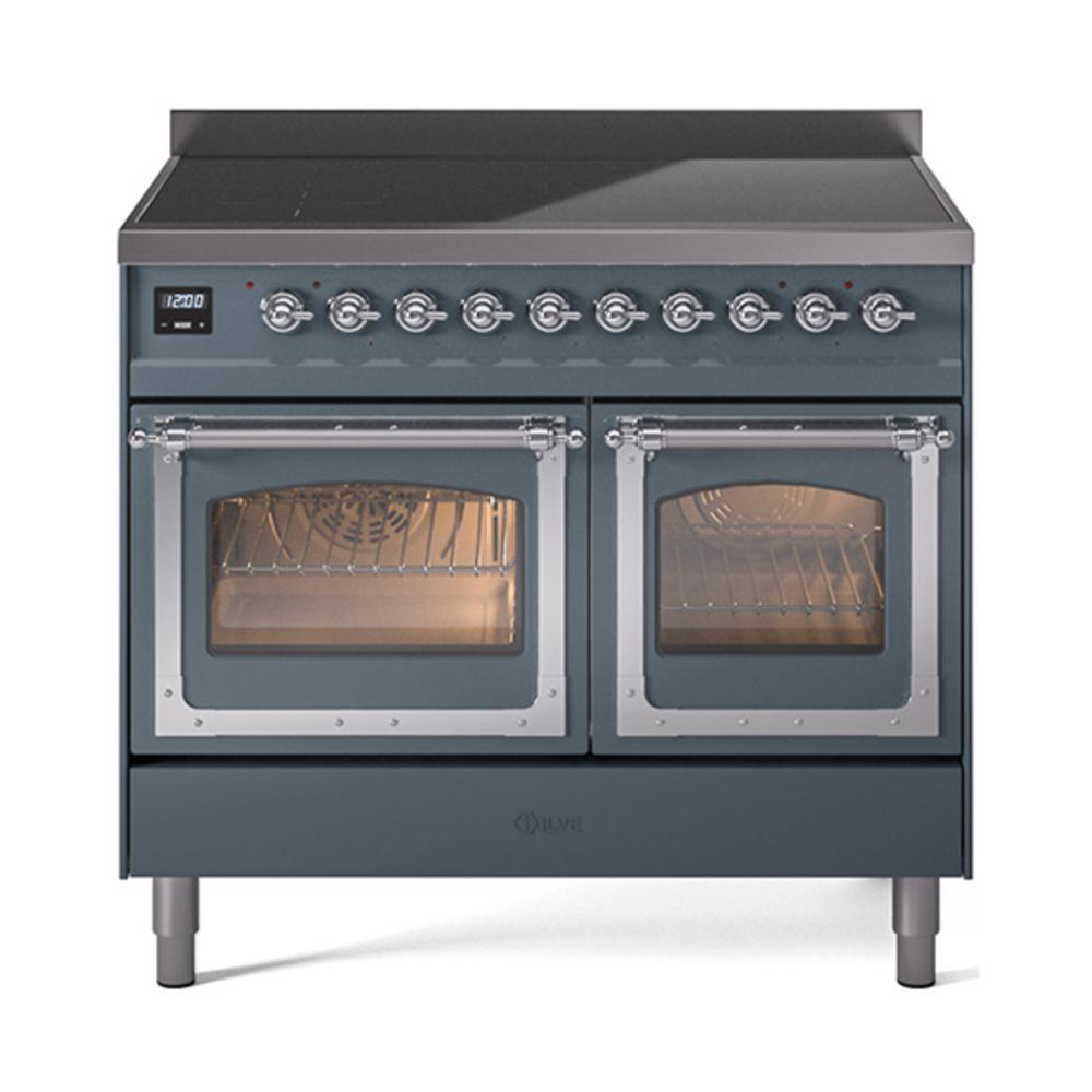 Ilve UNDI406NMPBGC Ilve Undi406Nmpbgc Nostalgie Ii Noblesse 40" Induction Range (Triple Glass Door, Blue Grey, Chrome)