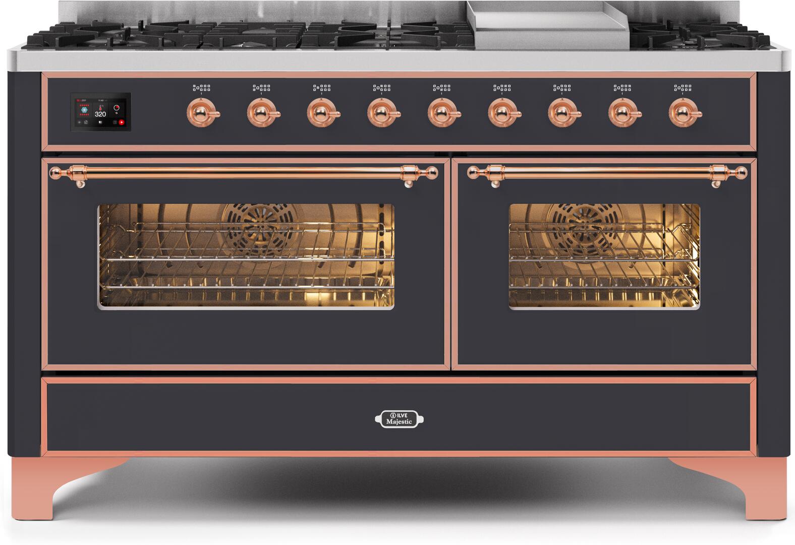 Ilve UM15FDNS3MGPLP Majestic Ii 60 Inch Dual Fuel Liquid Propane Freestanding Range In Matte Graphite With Copper Trim