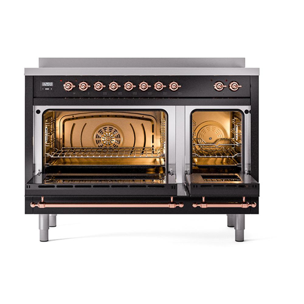 Ilve UNI486QNMPBKP Ilve Uni486Qnmpbkp Nostalgie Ii Noblesse 48" Induction Range (Solid Door, Glossy Black, Copper)