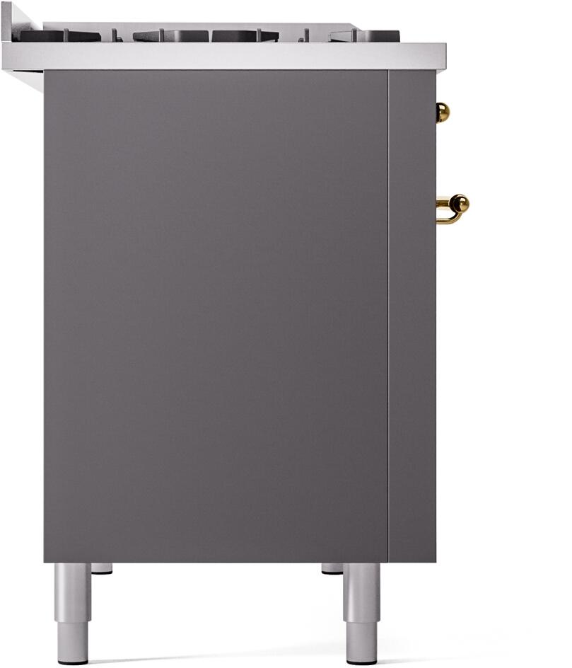 Ilve UP48FNMPMGG Nostalgie Ii 48 Inch Dual Fuel Natural Gas Freestanding Range In Matte Graphite With Brass Trim