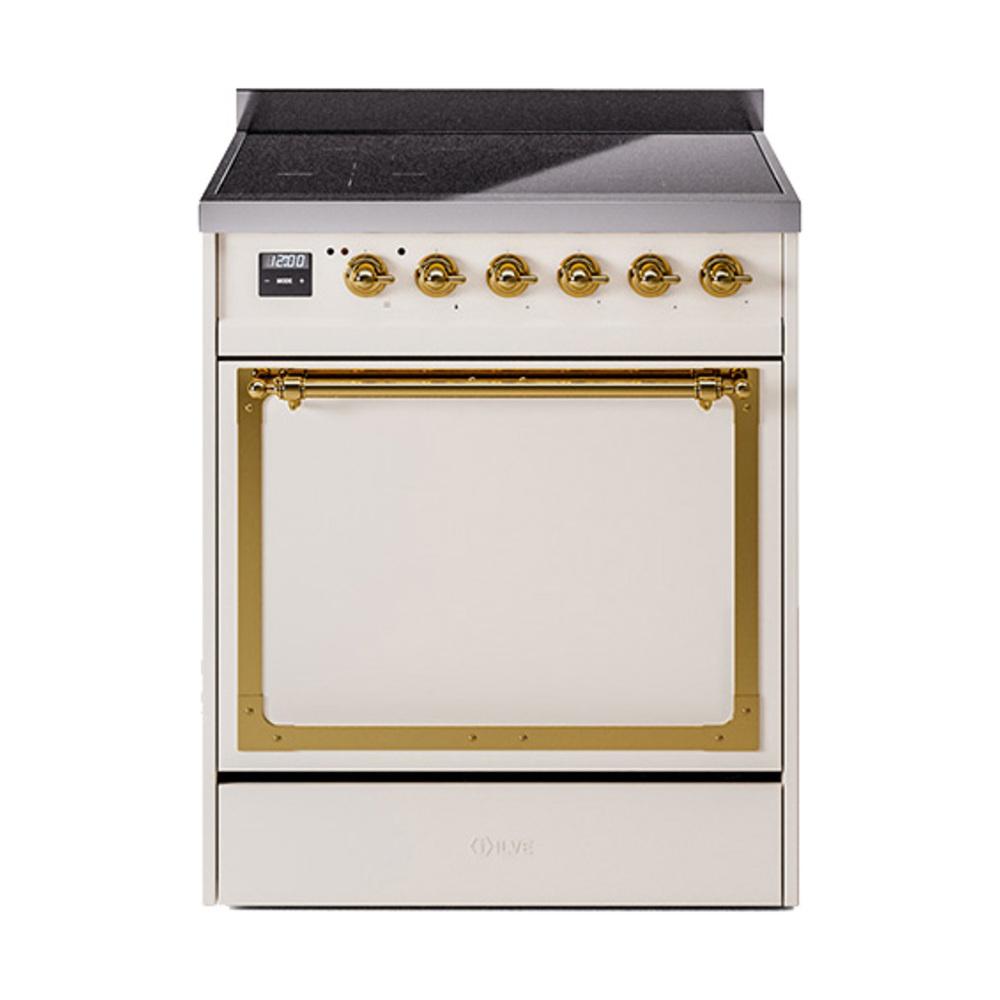 Ilve UNI304QNMPAWG Ilve Uni304Qnmpawg Nostalgie Ii Noblesse 30" Induction Range (Solid Door, Antique White, Brass)