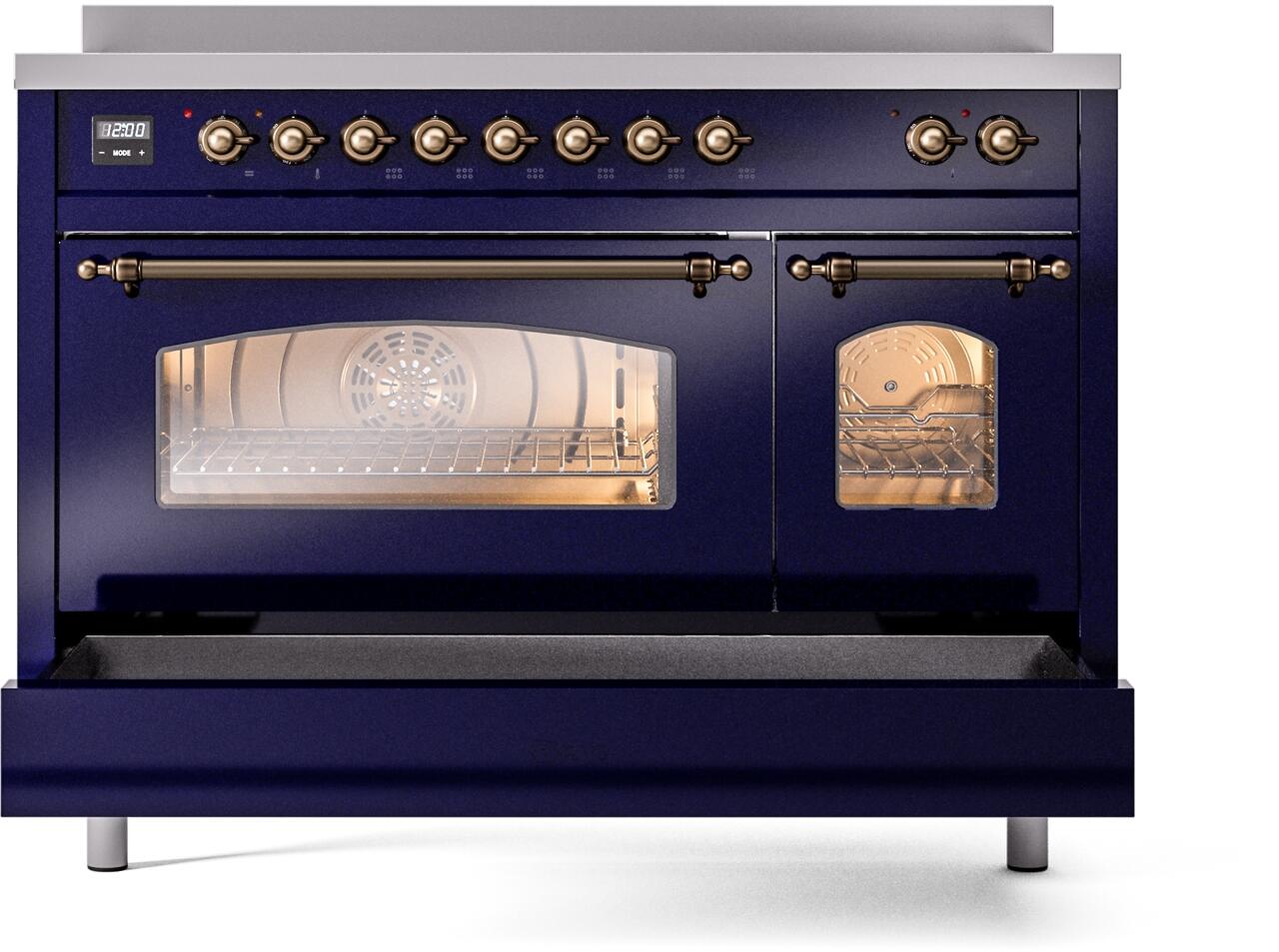 Ilve UPI486NMPMBB Nostalgie Ii 48 Inch Electric Freestanding Range In Blue With Bronze Trim