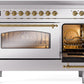 Ilve UPI486NMPSSG Nostalgie Ii 48 Inch Electric Freestanding Range In Stainless Steel With Brass Trim