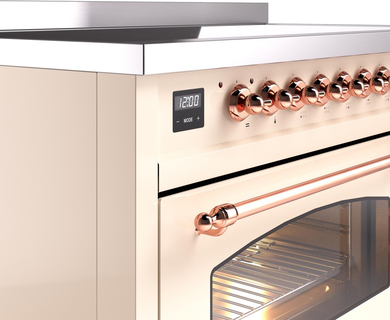 Ilve UPI486NMPAWP Nostalgie Ii 48 Inch Electric Freestanding Range In Antique White With Copper Trim