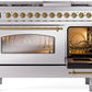 Ilve UP48FNMPSSGLP Nostalgie Ii 48 Inch Dual Fuel Liquid Propane Freestanding Range In Stainless Steel With Brass Trim