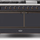 Ilve UM15FDQNS3MGB Majestic Ii 60 Inch Dual Fuel Natural Gas Freestanding Range In Matte Graphite With Bronze Trim